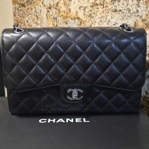 Chanel Large Classic Bag Caviar and Silver-Tone Medal